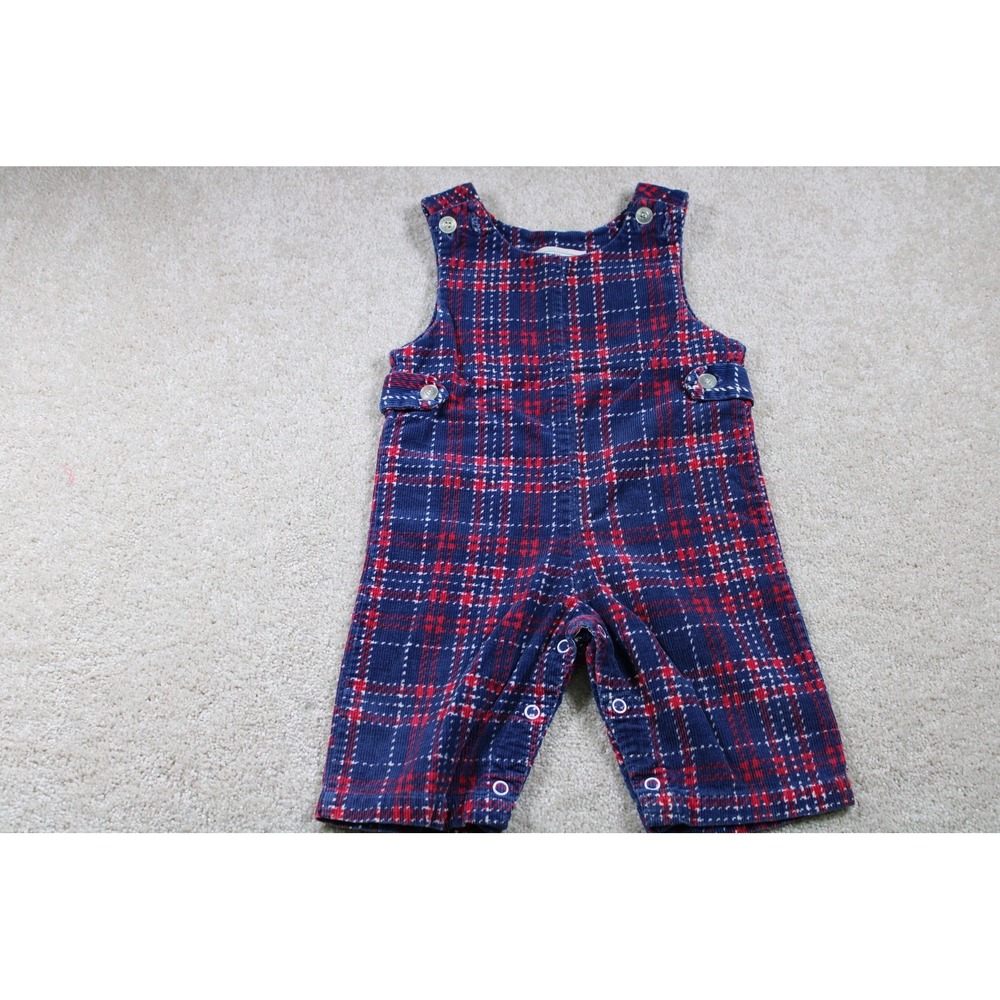 Vintage Health-tex Overalls Boys 9 Months Plaid Corduroy Snap Buttons 80s